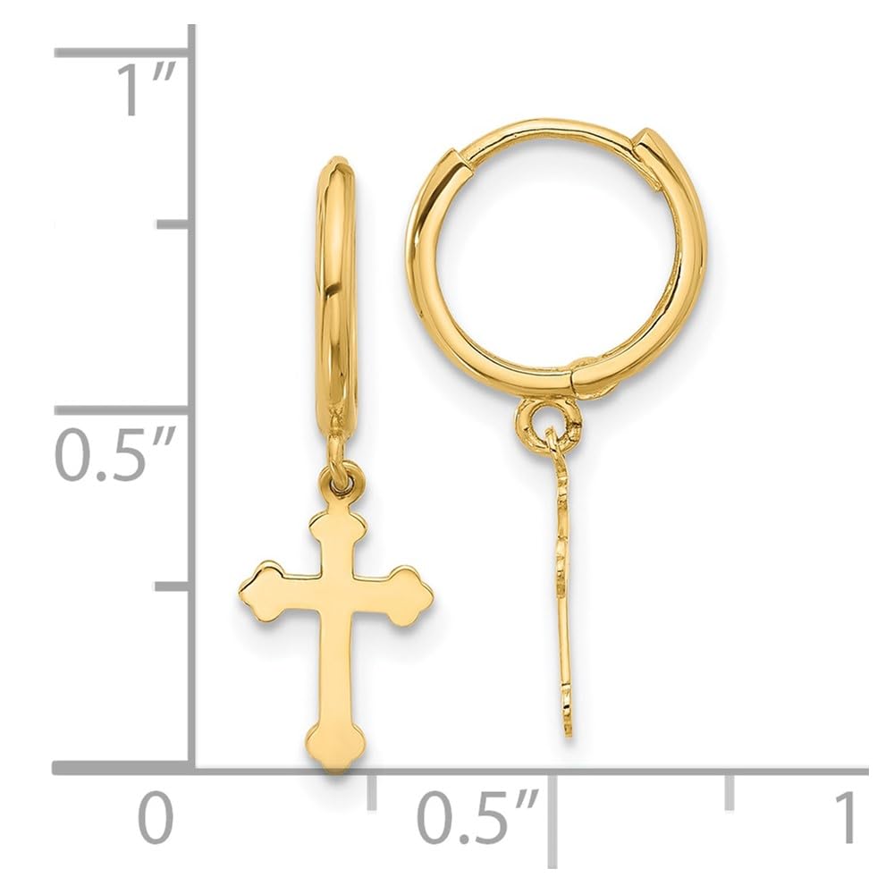 14K Yellow Gold Cross Dangle Hoop Earrings, 22x7mm