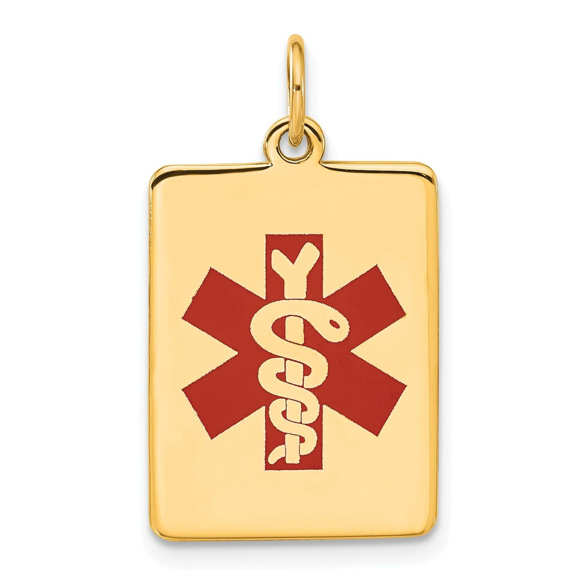 14k Yellow Gold Red Enamel Medical Alert Dog Tag Pendant,25x15