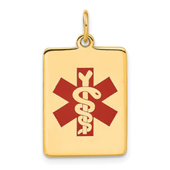 14k Yellow Gold Red Enamel Medical Alert Dog Tag Pendant,25x15