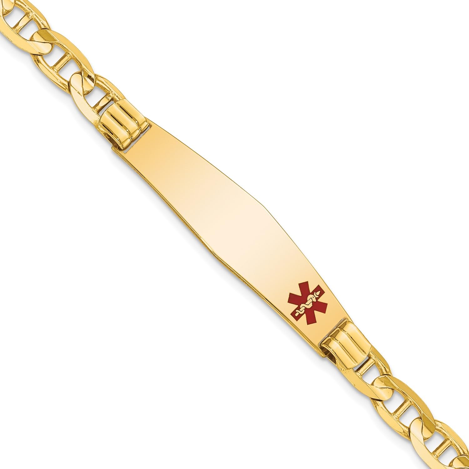 14K Yellow Gold Medical Alert Red Enamel Mariner Link ID Bracelet, 8 inches