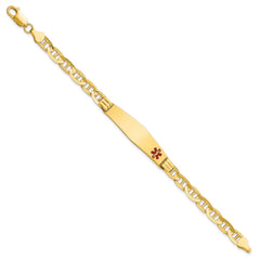 14K Yellow Gold Medical Alert Red Enamel Mariner Link ID Bracelet, 8 inches