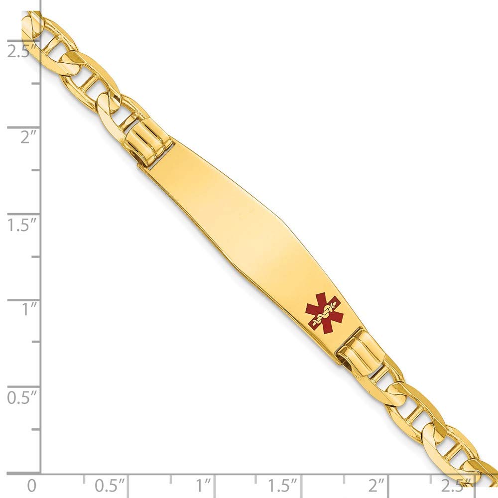 14K Yellow Gold Medical Alert Red Enamel Mariner Link ID Bracelet, 8 inches