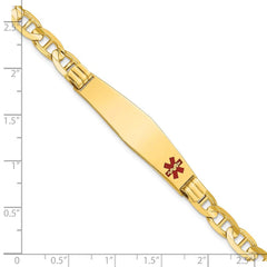 14K Yellow Gold Medical Alert Red Enamel Mariner Link ID Bracelet, 8 inches