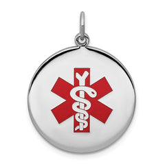 Sterling Silver Medical Alert Disc Pendant, 25mm