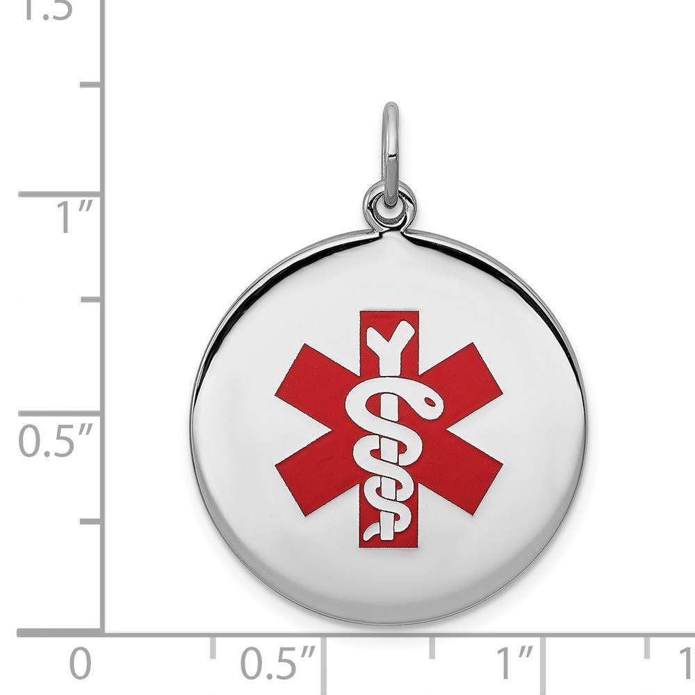 Sterling Silver Medical Alert Disc Pendant, 25mm