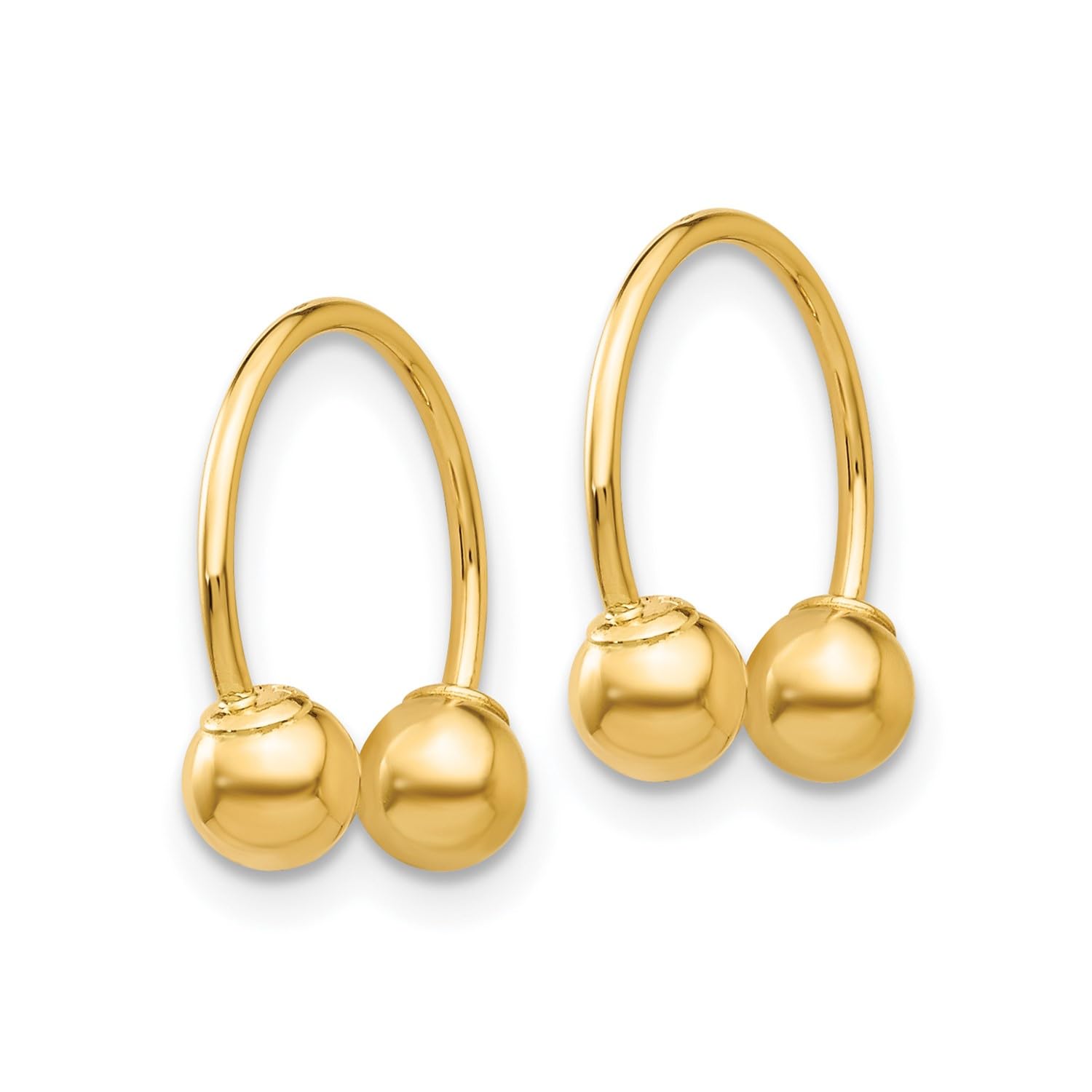 14k Yellow Gold Open Hoop Beaded Earrings, 13mm