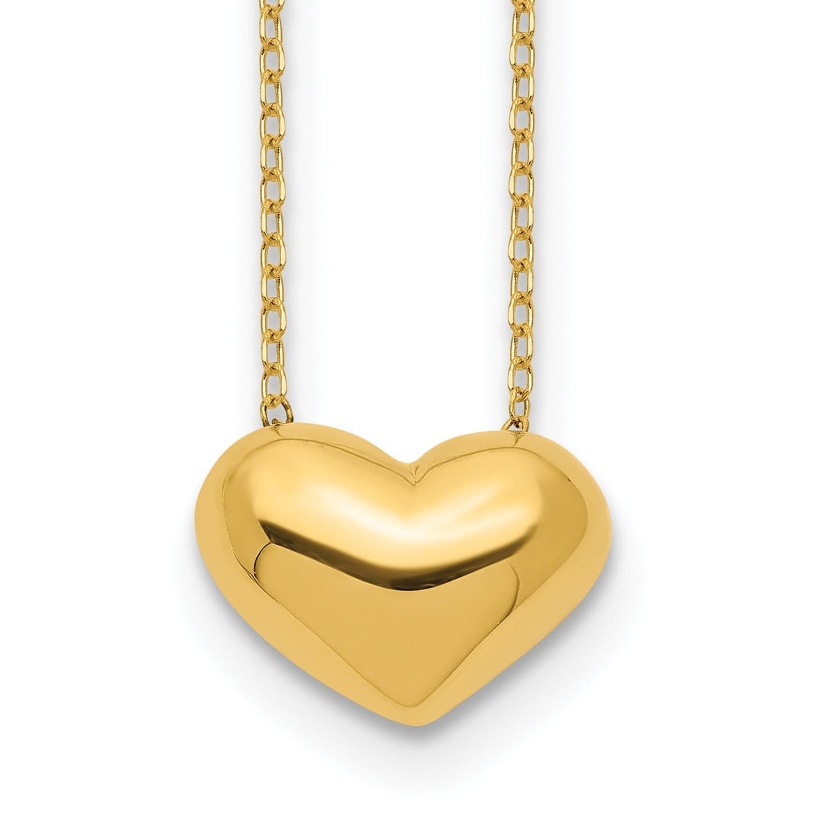 14k Yellow Gold Puffed Heart Pendant Necklace, 18 inch