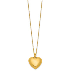 18K Yellow Gold High Polished Puffed Heart Pendant Necklace,16" with 2" Extension fine designer jewelry for men and women