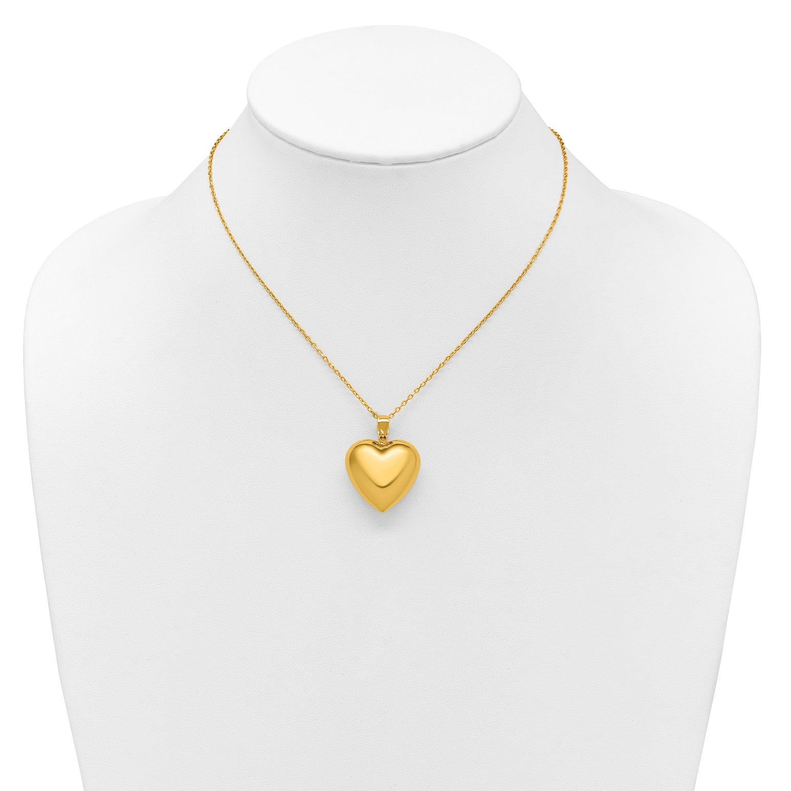 18K Yellow Gold High Polished Puffed Heart Pendant Necklace,16" with 2" Extension fine designer jewelry for men and women