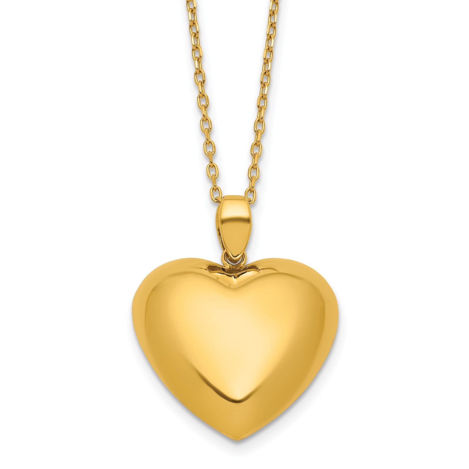 18K Yellow Gold High Polished Puffed Heart Pendant Necklace,16" with 2" Extension fine designer jewelry for men and women