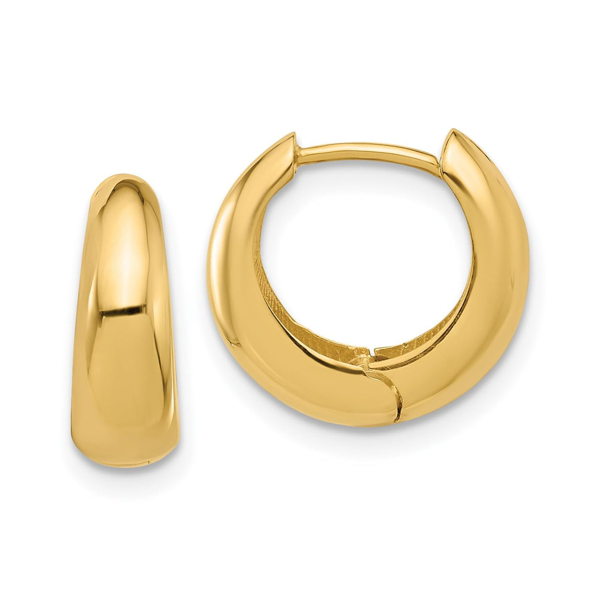 10K Yellow Gold High Polished Hinged Huggie Hoop Earrings, 12mm