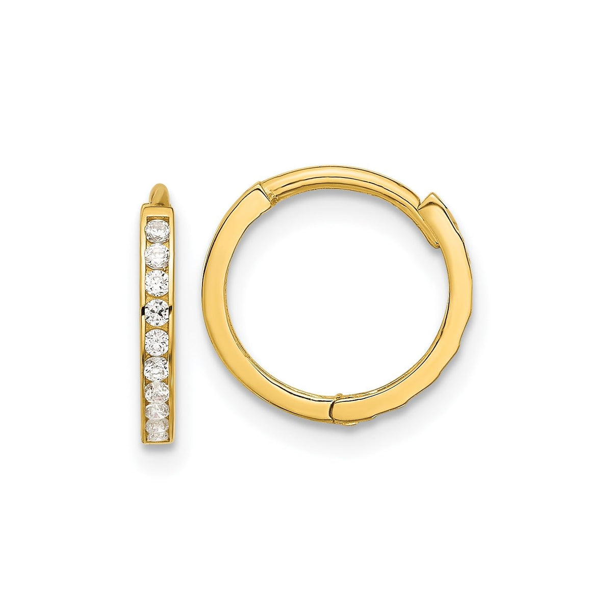 14k Yellow Gold Cubic Zirconia Huggie Hoop Earrings, 12mm