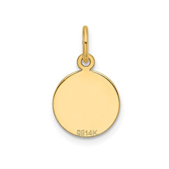 14k Yellow Gold Round Engravable Disc Charm Pendant, 11mm Diameter