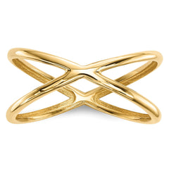 14k Yellow Gold High Polish Criss-Cross X Ring, Size 7