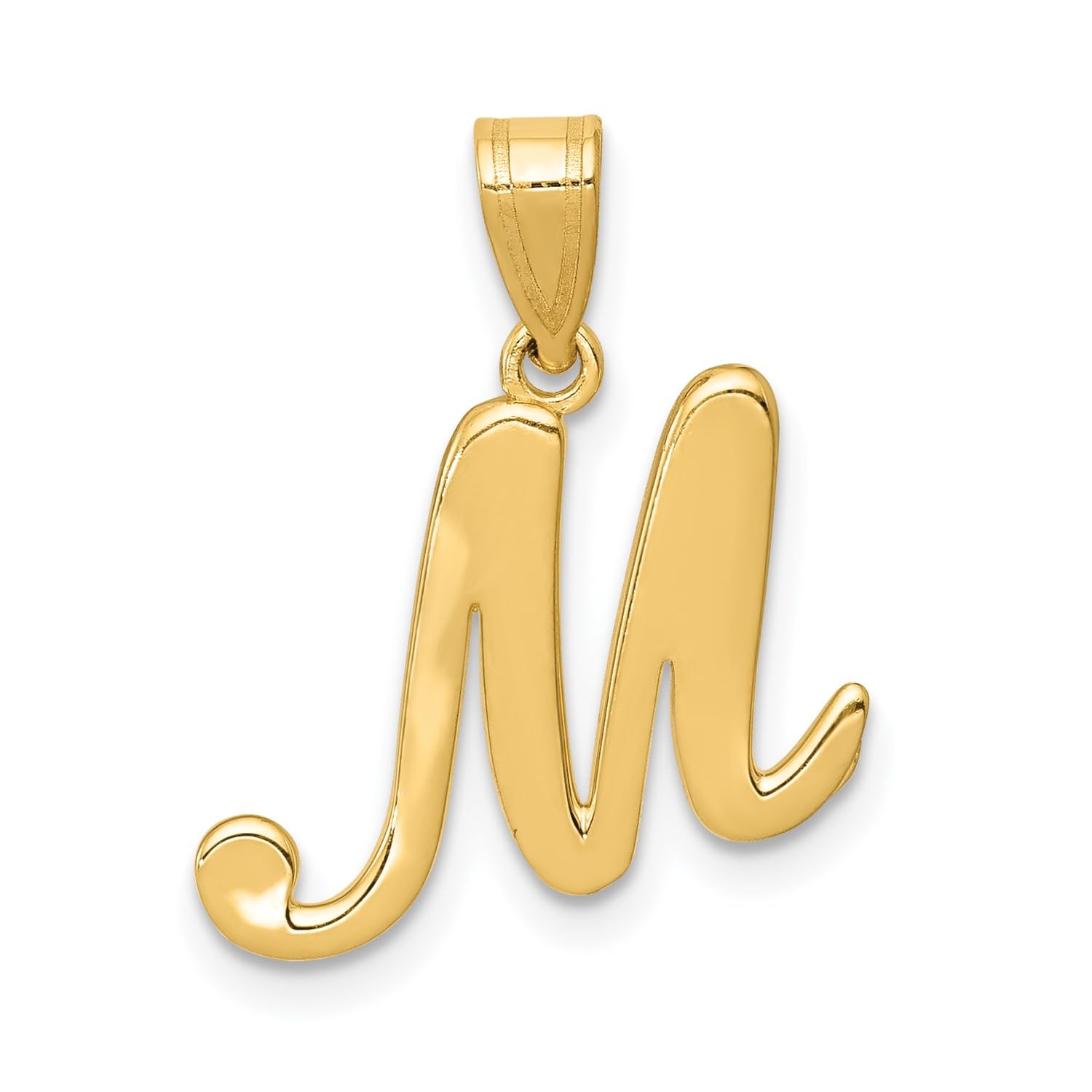 14K Yellow Gold Script Font Initial Monogram Pendant, 13mm