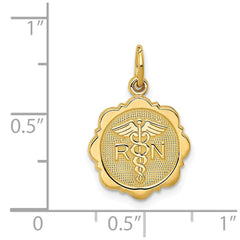 14k Yellow Gold RN Registered Nurse Disc Charm Pendant, 14mm