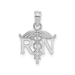 14K White Gold RN Registered Nurse Pendant Charm, 15x12mm