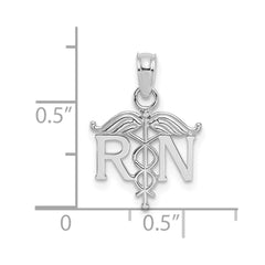 14K White Gold RN Registered Nurse Pendant Charm, 15x12mm