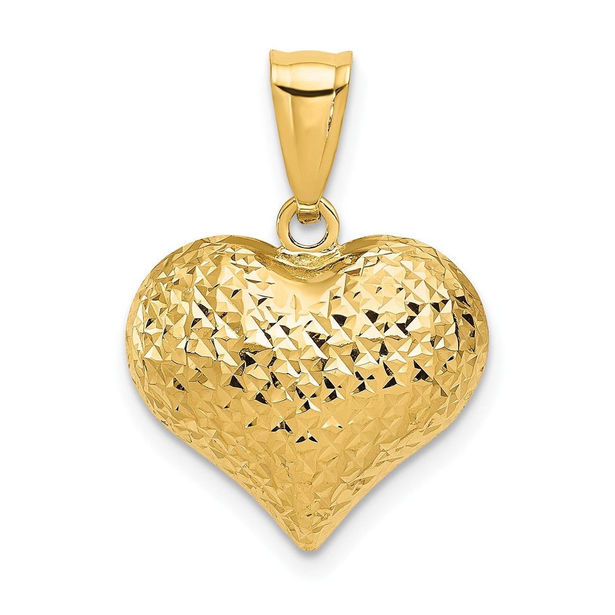 14K Yellow Gold Textured 3-D Heart Pendant, 22x16mm