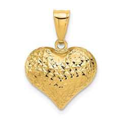 14K Yellow Gold Textured 3-D Heart Pendant, 22x16mm