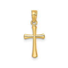 14K Gold High Polished Beveled Cross Pendant, 18x9mm