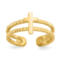 14k Yellow Solid Gold Cross Design Toe Summer Ring