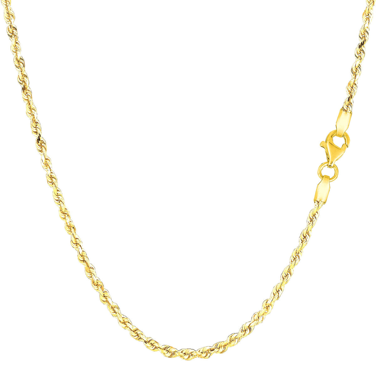 10k Yellow Real Solid Gold Diamond Cut Rope Chain Necklace, 2.0mm, 24