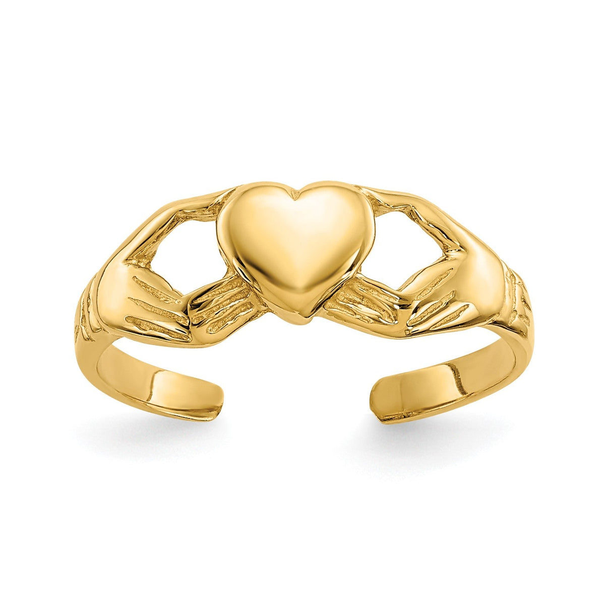 14k Real Yellog Gold High Polished Claddagh Heart Summer Toe Ring