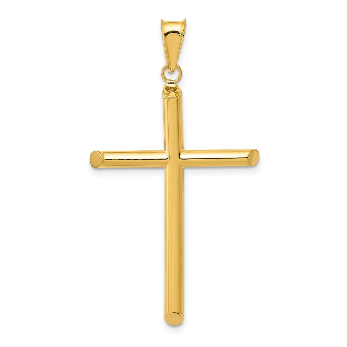 14k Real Yellow Gold 3-D Polished Hollow Cross Pendant, 45x25mm