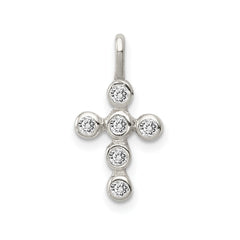 Sterling Silver Cross Pendant with Cubic Zirconia Stones, 14x10mm