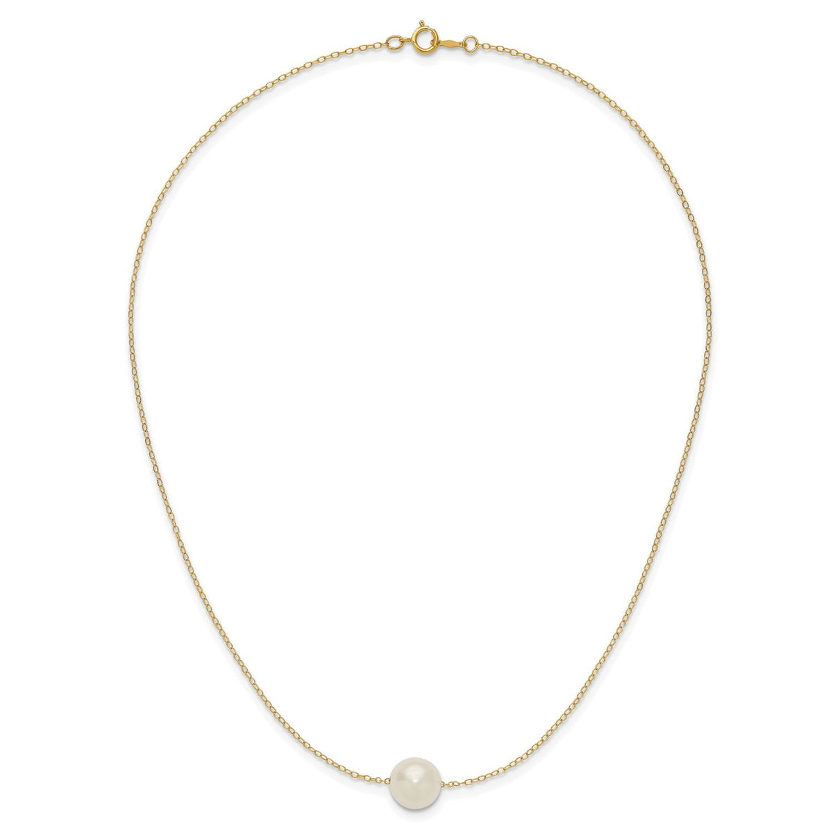 14k Yellow Gold 11mm White Round Freshwater Cultured Pearl Necklace, 17