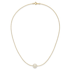 14k Yellow Gold 11mm White Round Freshwater Cultured Pearl Necklace, 17