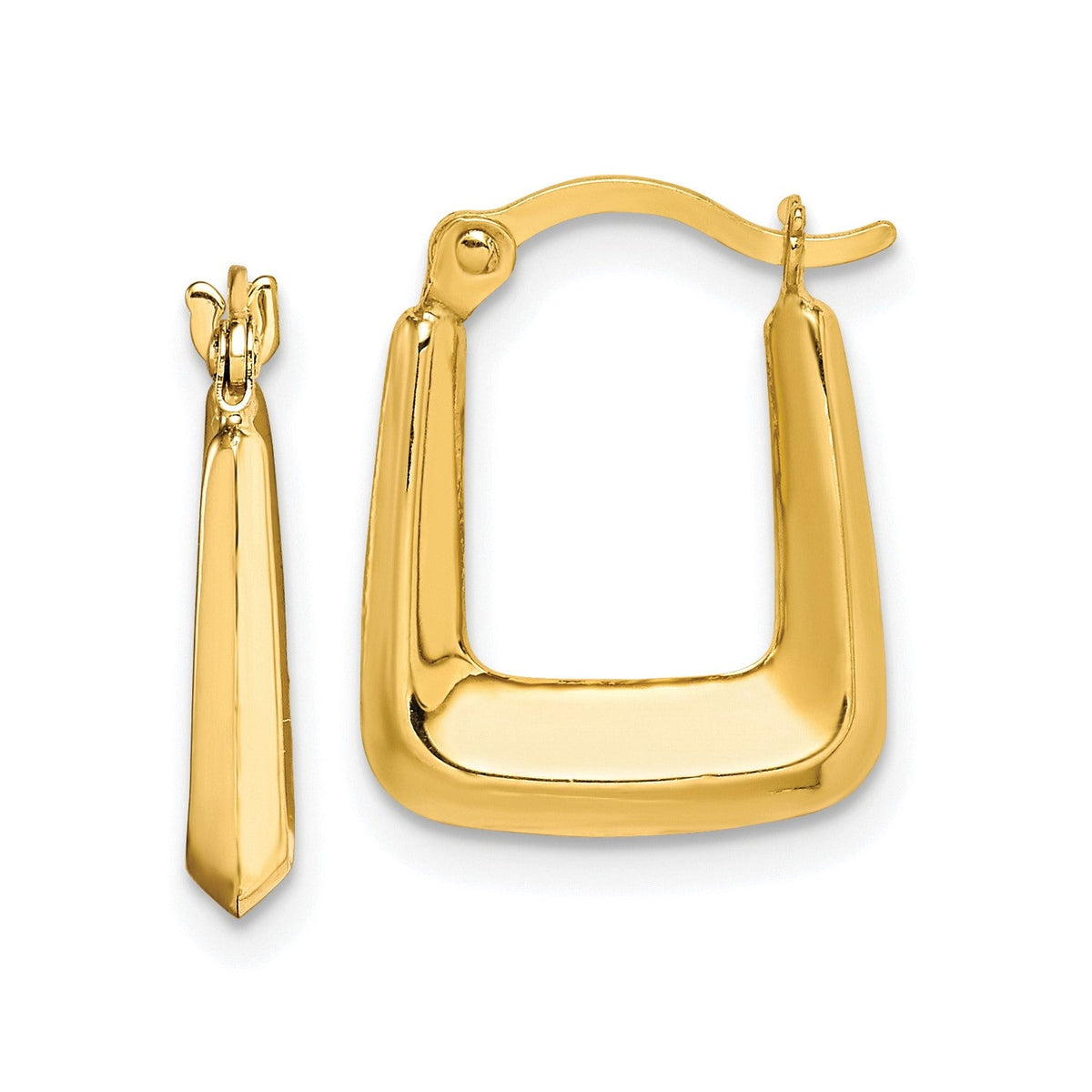 10K Yellow Gold Hollow Squared Hoop Earrings, 15x12mm