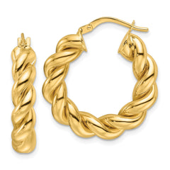 14k Yellow Gold High Polished Twisted Round Hoop Earrings, 25mm