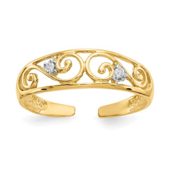 14k Real Yellow Gold Filigree Diamond Stones Toe Ring