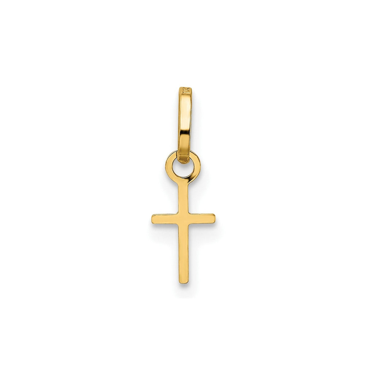 14k Real Yellow Solid Gold Small Cross Charm Pendant, 14x5mm