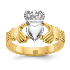 14k Two Tone Yellow and White Gold Irish Claddagh Heart Ring, Size 6