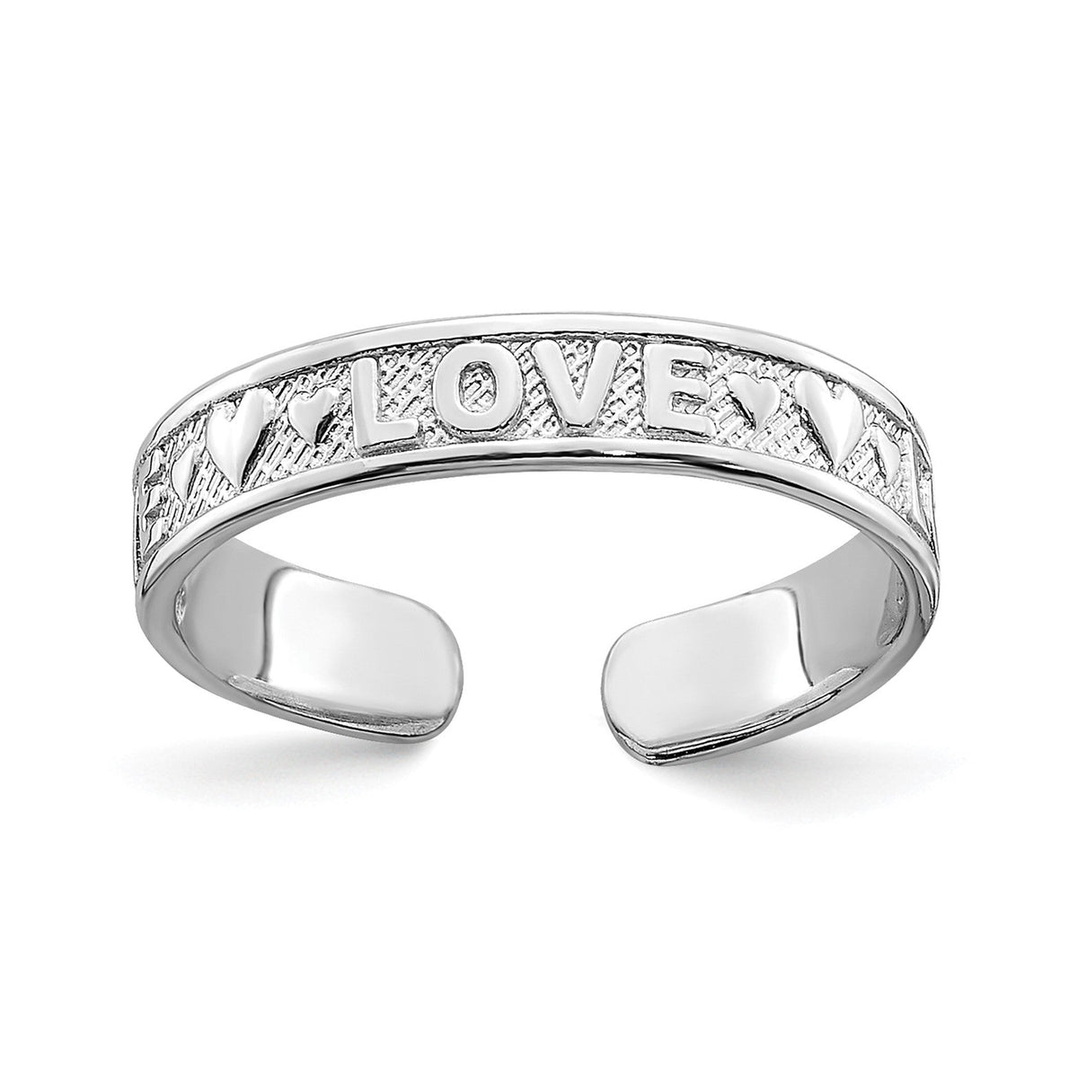 14K Real Solid White Gold Polished Love and Hearts Toe Ring