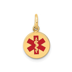 14k Yellow Gold Red Enamel Medical Alert Disc Pendant, 15mm