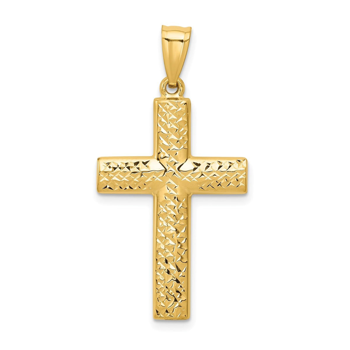 14K Yellow Gold Reversible Textured High Polished Cross Pendant, 36x18mm