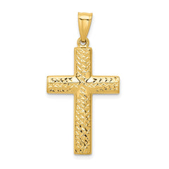 14K Yellow Gold Reversible Textured High Polished Cross Pendant, 36x18mm