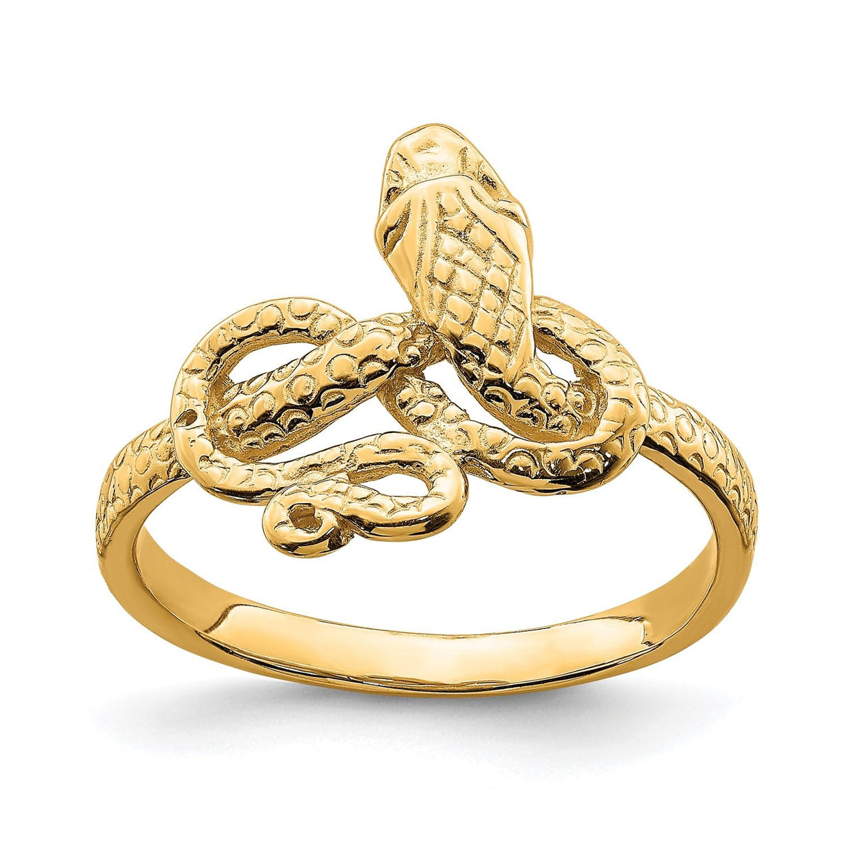 14k Yellow Solid Gold Snake Ring, Size 7