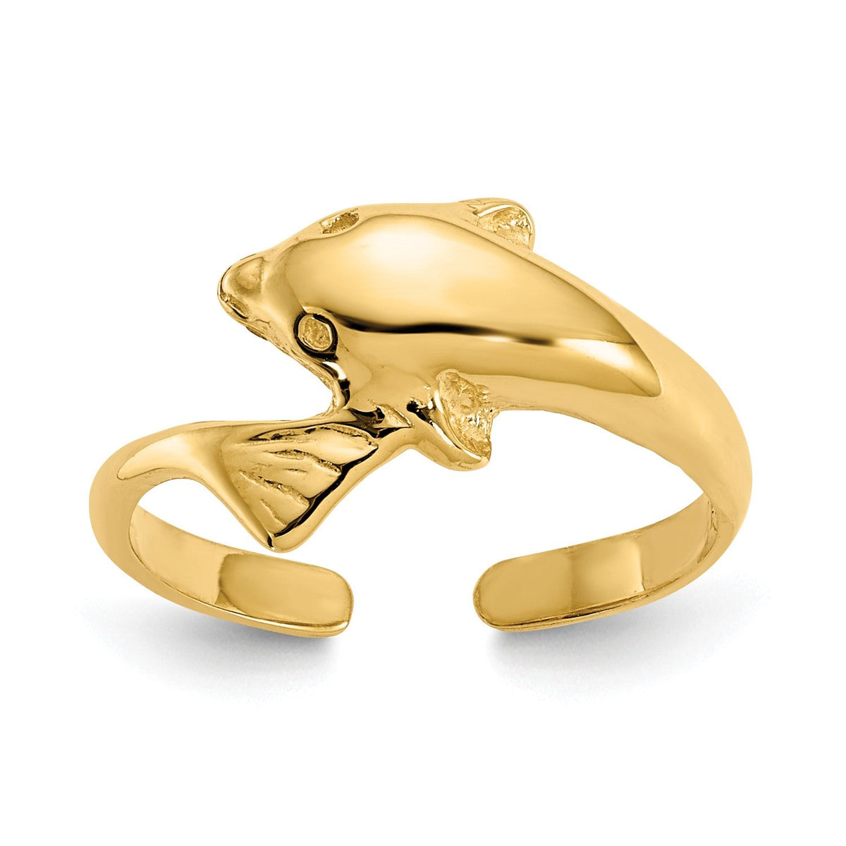 10k Real Yellow Gold High Polished Dolphin Toe Adjustable Ring