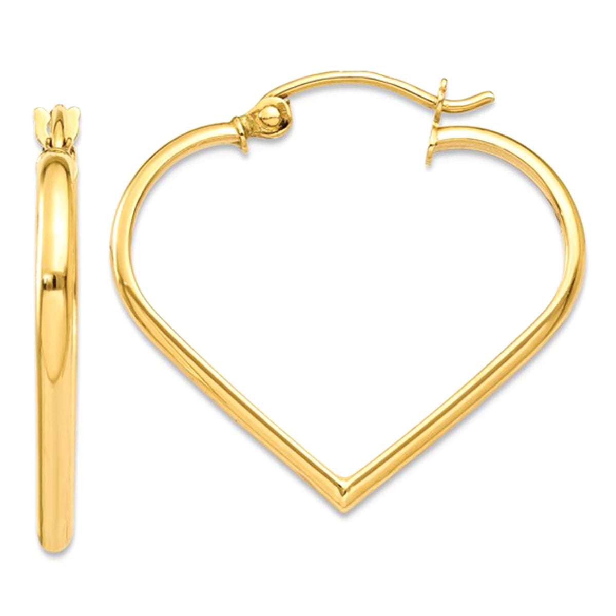 10k Yellow Gold Polished 2mm Heart Hoop Earrings