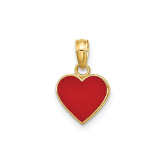 14K Yellow Gold Red Enamel Heart Pendant, 13x9mm