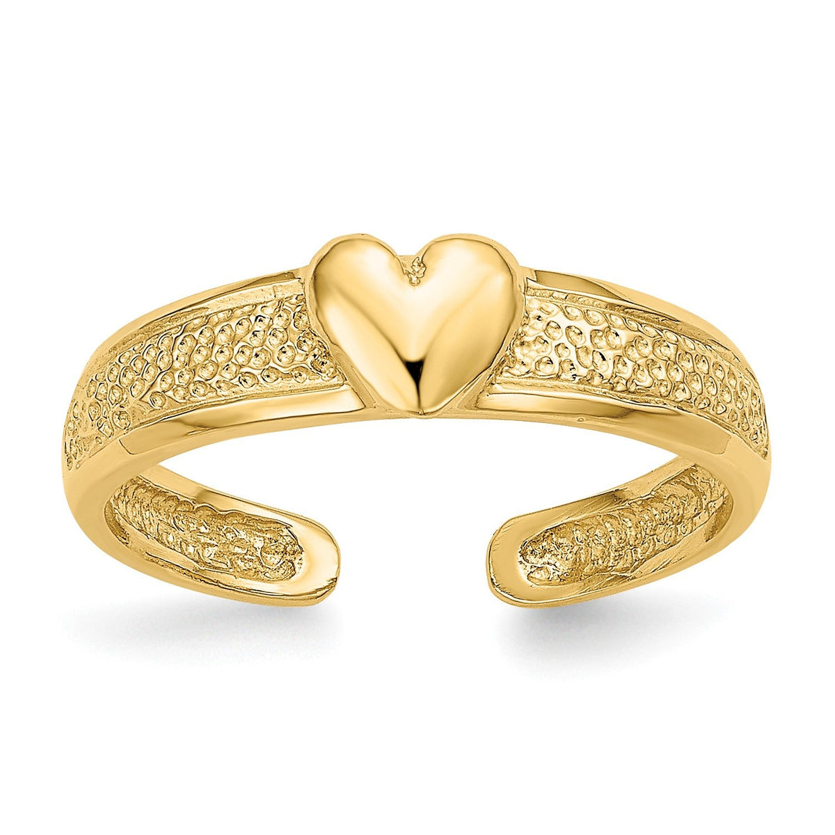 14K Real Solid Yellow Gold Hammered Heart Toe Ring for Summer