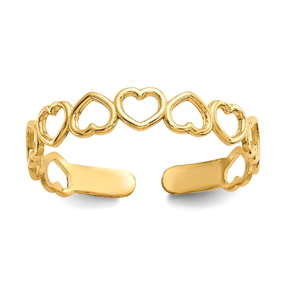 14k Yellow Gold Hearts Open Adjustable Toe Ring