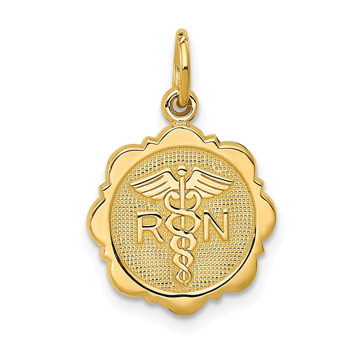 14k Yellow Gold RN Registered Nurse Disc Charm Pendant, 14mm