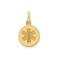 14k Yellow Gold Medical Round Disc Pendant, 15mm