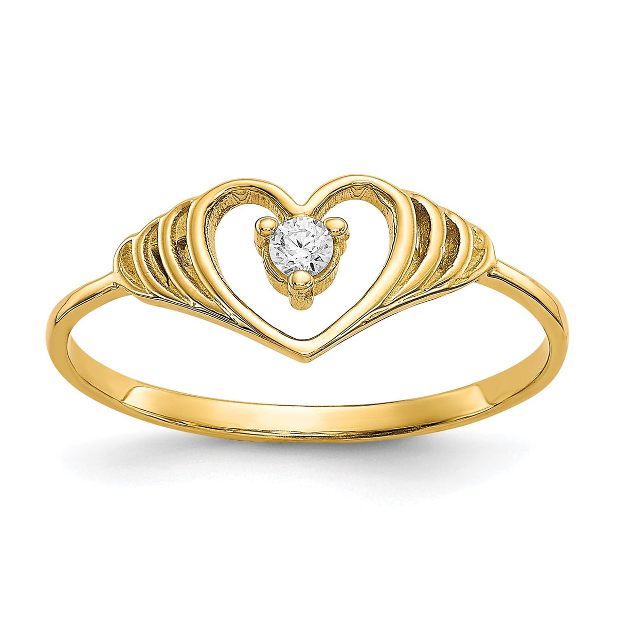 10k Yellow Gold CZ Heart Ring, Size 6